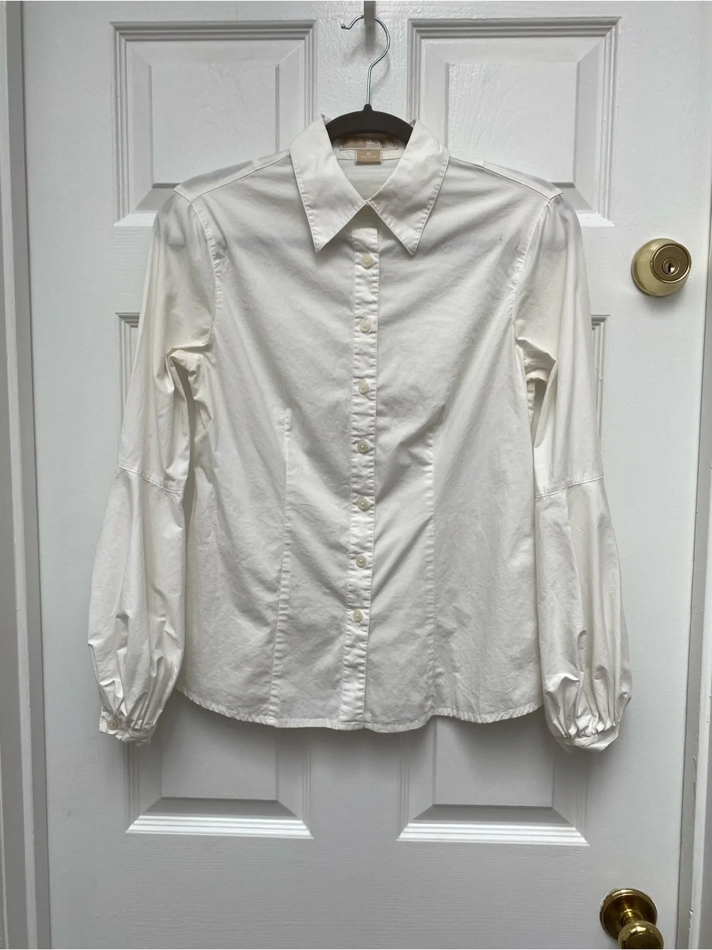 Michael Kors Cream Button-Down Shirt w Puff Sleeves - 6